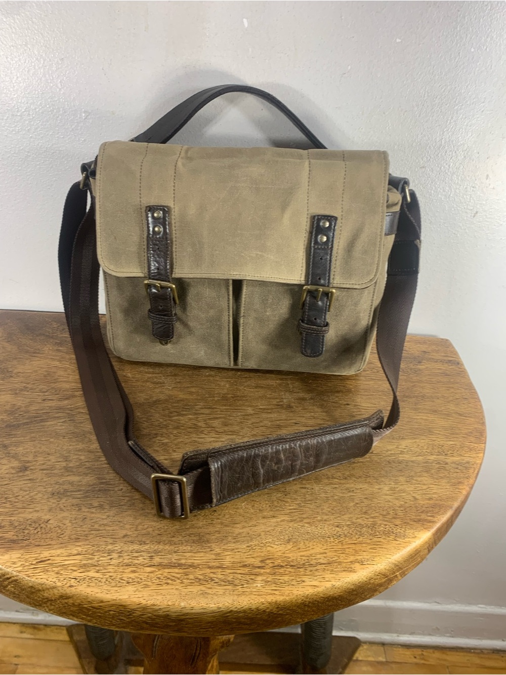 Canvas and leather unisex satchel messenger laptop shoulder bag